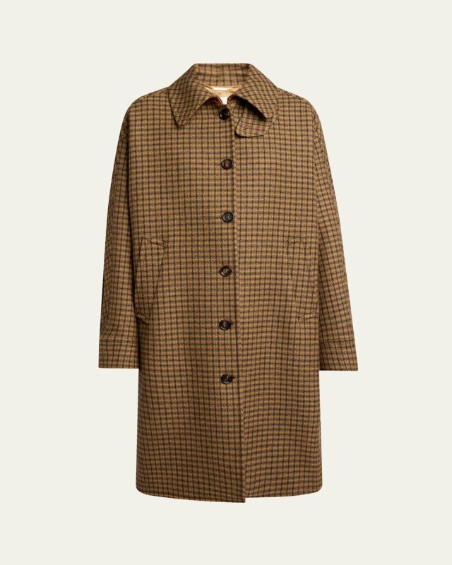 Plaid Single-Breasted Long Coat